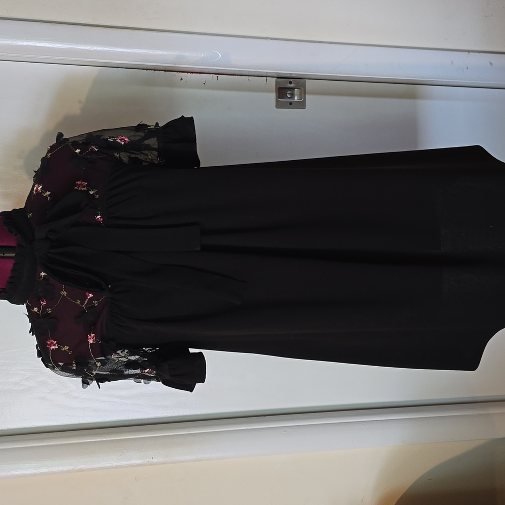 Black Dress with Floral Sheer Sleeves